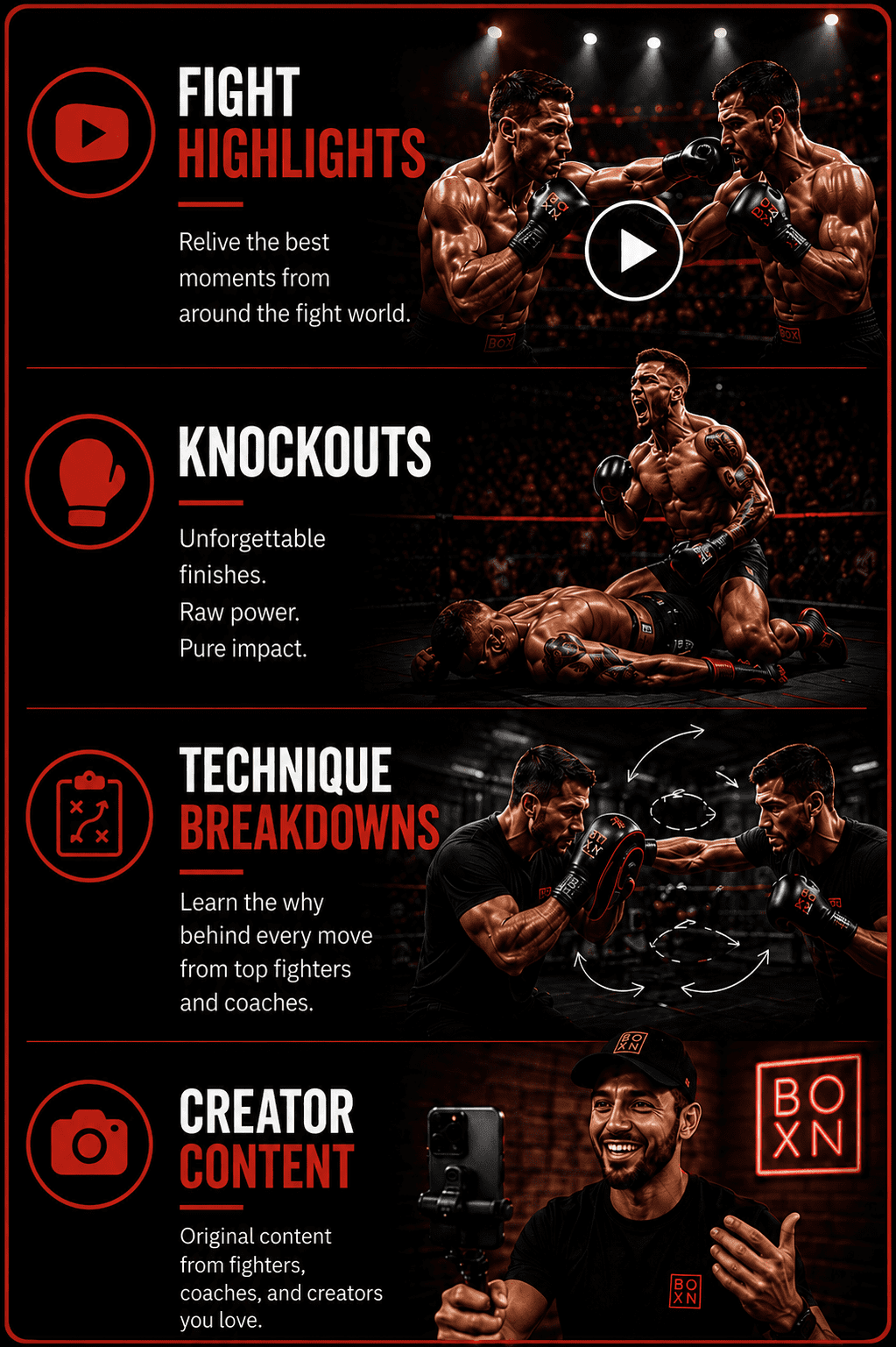 Combat Sports Training App, BOXN Feed Left